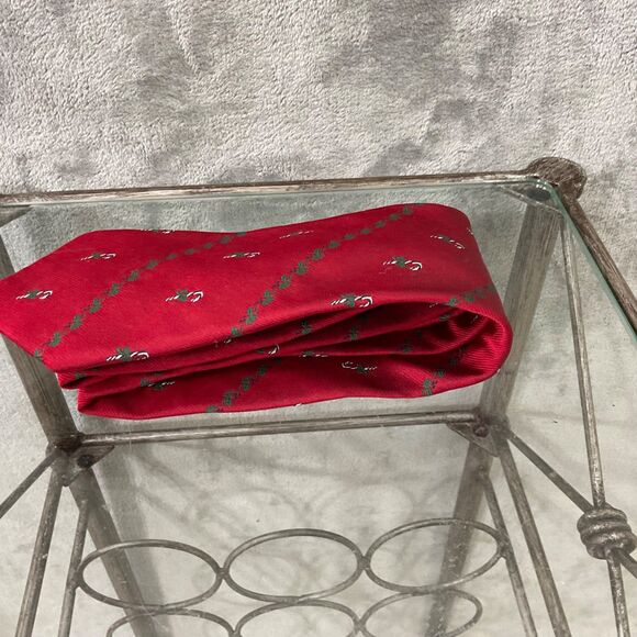 Vtg.  Lands End Silk Repp Tie Direct Merchants Candy Canes Red Hand Sewn USA 56” - Picture 2 of 9